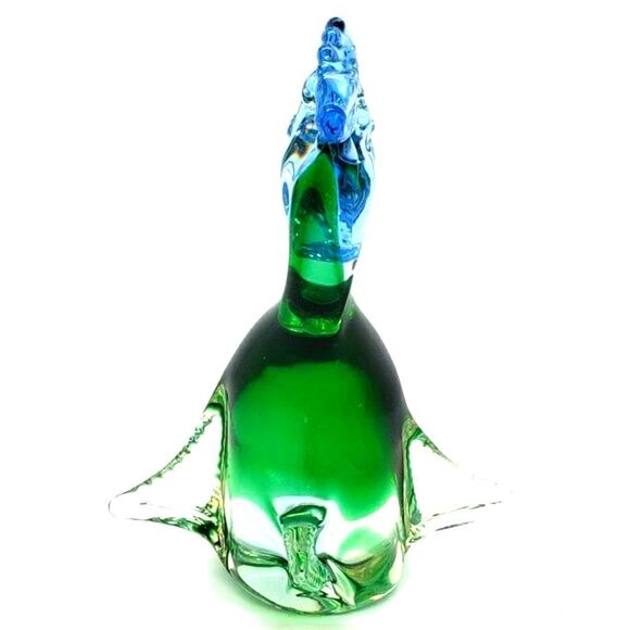 Vintage Murano Green Blue Sommerso Art Glass Rooster - Picture 11 of 16
